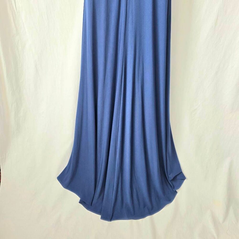 TONY BOWLS Blue Beaded One Shoulder Prom Gown - Picture 12 of 16